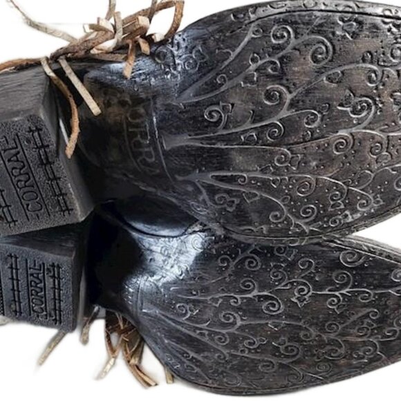 CORRAL ANKLE BOOTIES*BOOTS*FRINGE STUDS DISTRESSED METALLIC COWHIDE 9 - Picture 4 of 10